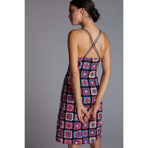 Anthropologie Granny Square Crochet Midi Dress Size 8 - Picture 3 of 9